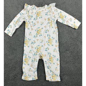 Kyle Deena Baby Girl 0-3 Blue Yellow Coverall Floral Outfit Romper Ruffle White